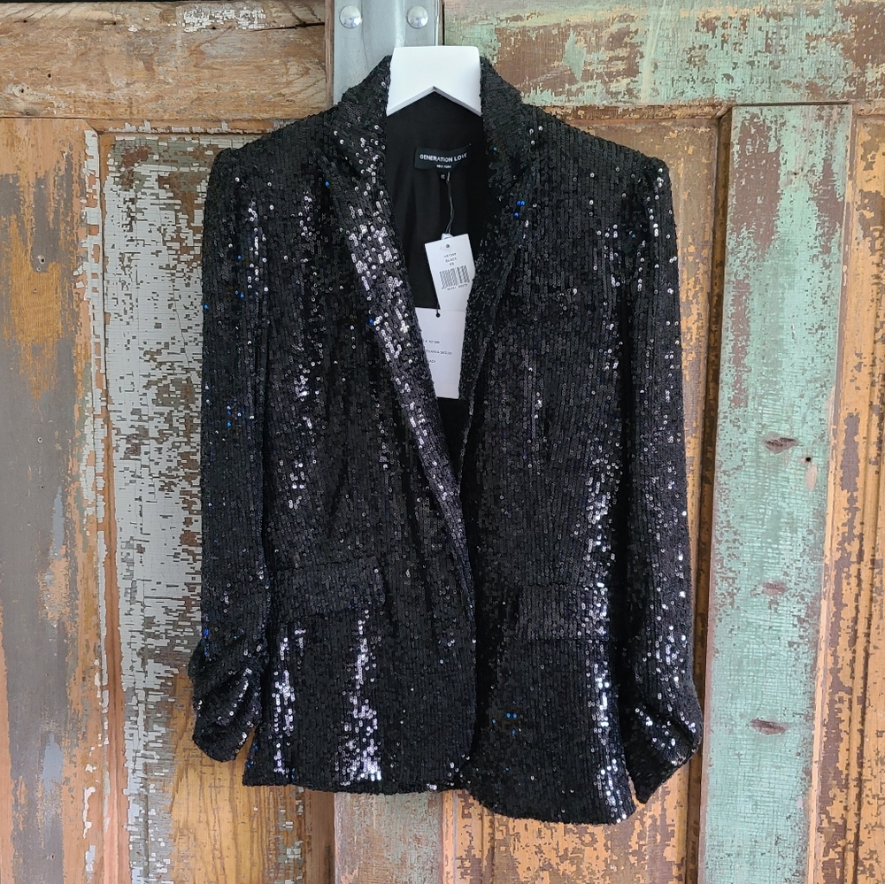 NWT Generation Love Black "Serafina" Sequin Blazer Sz XS